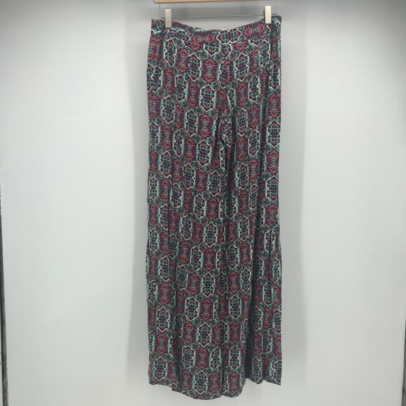 Anthropologie Elevenses Wide Leg Pant Womens 0 Blue Pink Flat Front Mid Rise - Picture 6 of 13